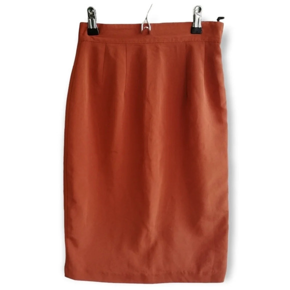 Vintage Satin Orange Rust High Waist Skirt with Subtle Pleating XS - Picture 1 of 14